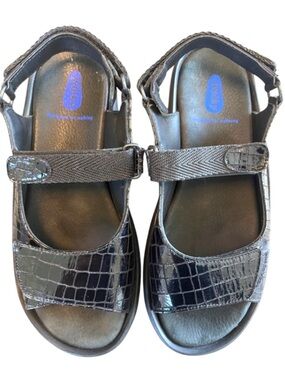 Wolky Black Sandals with Croc-Texture Straps Sz 39